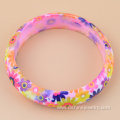 Hard Wide Wholesale Colorful Flower Printed Plastic Bangles